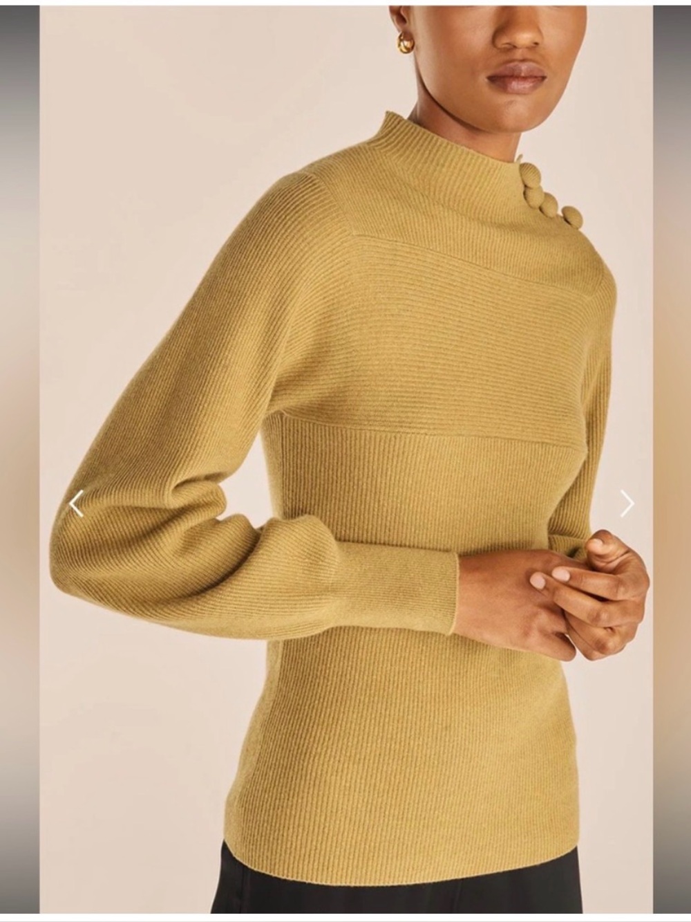 Rebecca Taylor Mock Neck Button Shoulder Ribbed Sweater